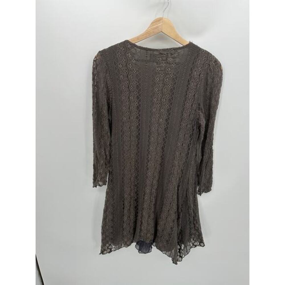 Pretty Angel Tunic WOmen Large Gray Lace V Neck Silk Blend Whimsigoth Dark Fairy - Picture 2 of 9